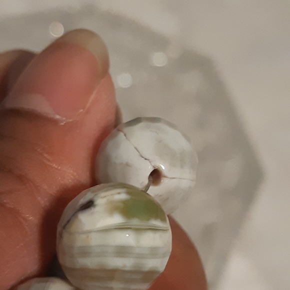 Polished Stones Necklace, 16" Long With Silver Tone Triangle Pendant, Chunky Sty - Picture 5 of 16